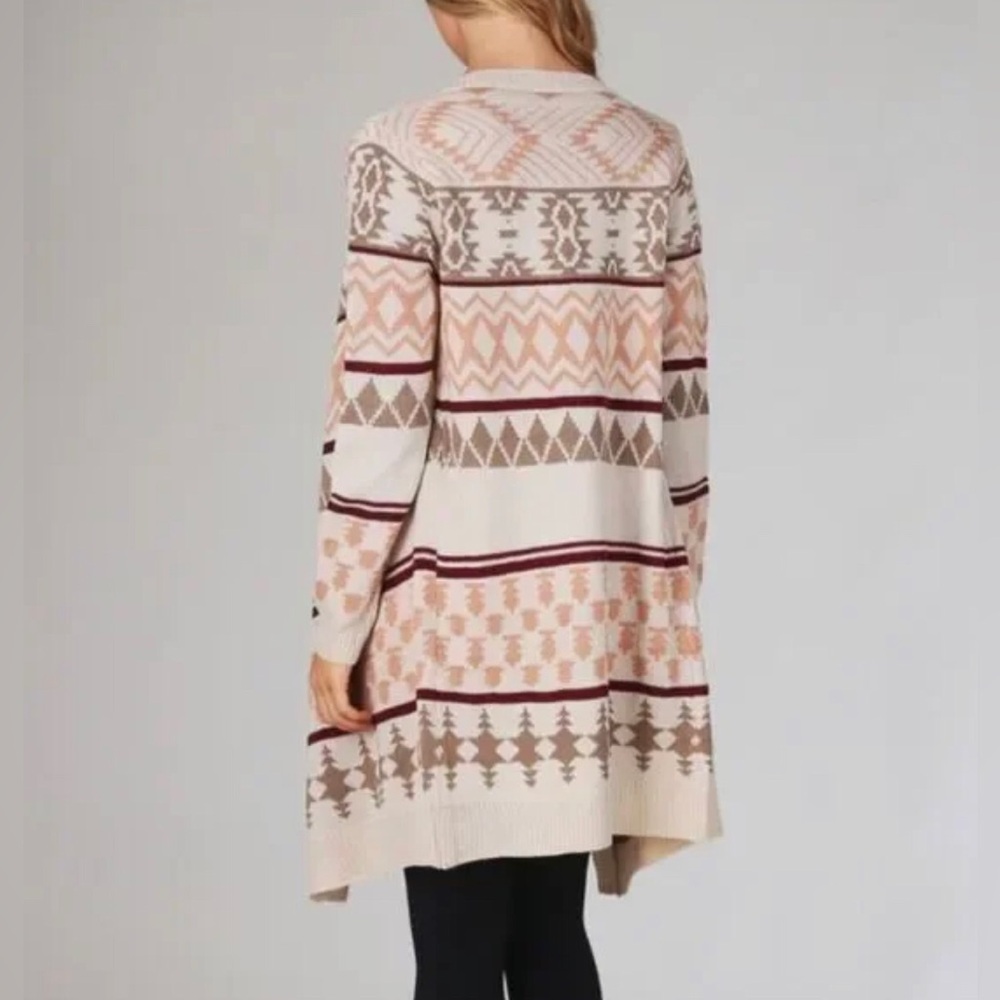 LLove Long Cardigan Sweater Womens Size Medium Large Beige Peach Open Front Knit - Picture 4 of 12